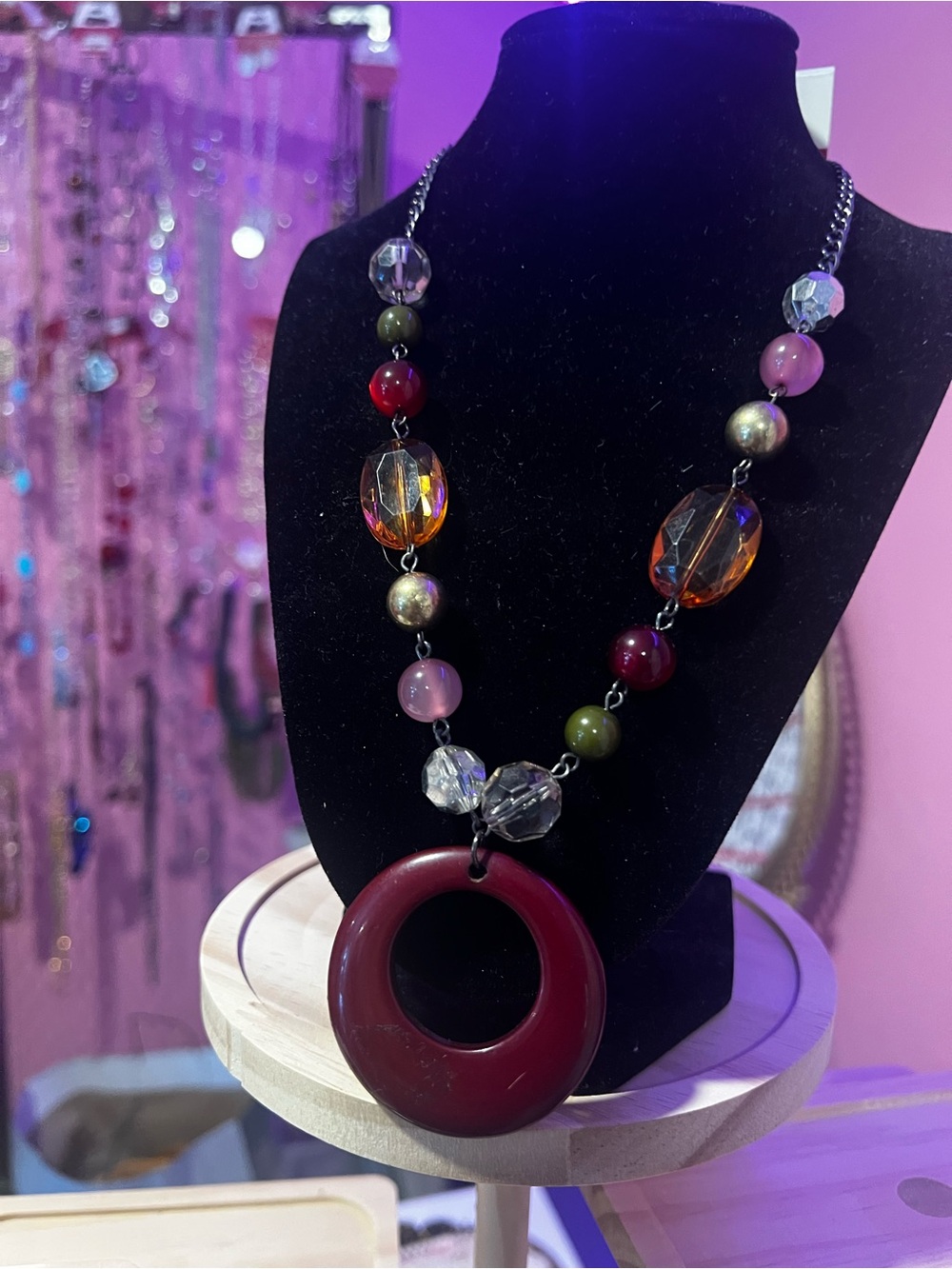 Accessorize Burgundy Pendant Bead Necklace